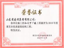 和天下7#楼获2018年莱芜市优质建筑结构工程